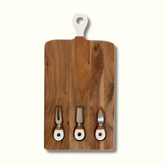 Jeanne Fitz Wood + White Collection Acacia Wood Board with Inlaid Knives