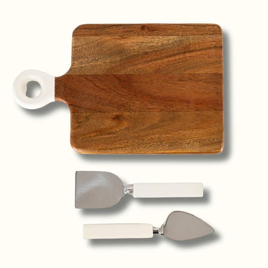 Jeanne Fitz Wood + White Collection Small Charcuterie Board and Set of 2 Knives