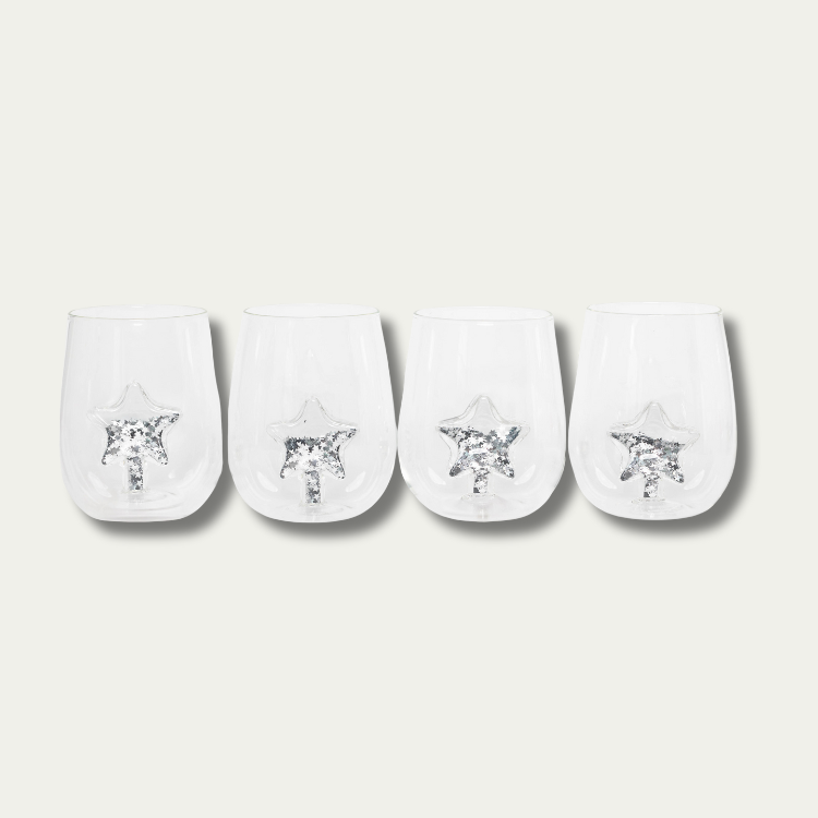 Jeanne Fitz Glitter Star Stemless Wine Glass, Set of 4