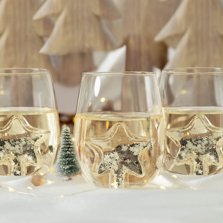 Jeanne Fitz Glitter Star Stemless Wine Glass, Set of 4