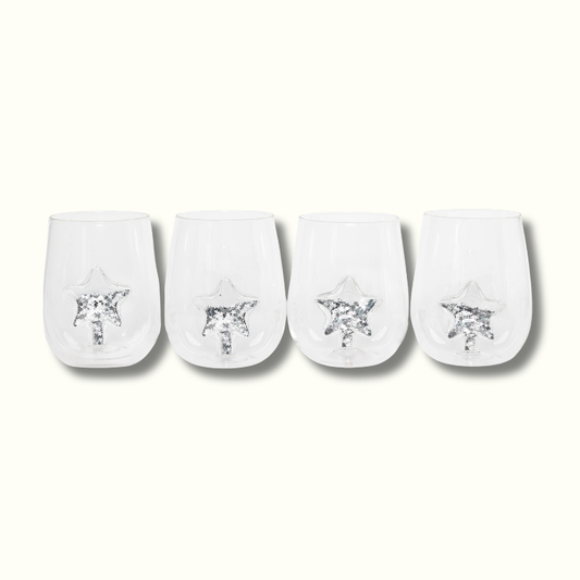 Jeanne Fitz Glitter Star Stemless Wine Glass, Set of 4