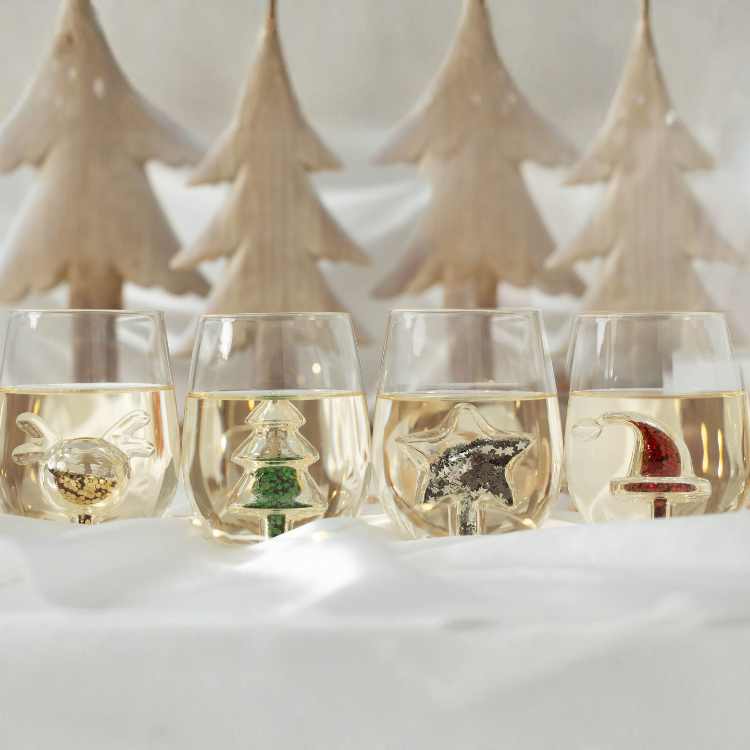 Jeanne Fitz Glitter Christmas Tree Stemless Wine Glass, Set of 4
