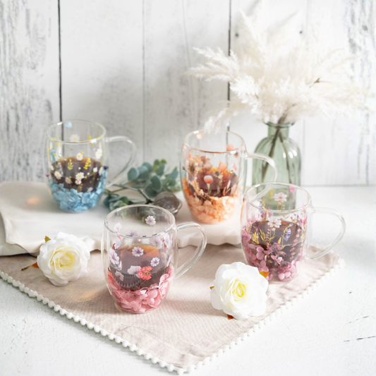 Jeanne Fitz Double Wall Flower Mugs, Assorted Colors, Set of 4
