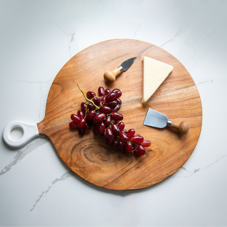 Jeanne Fitz Wood & White Collection Acacia Wood Round Charcuterie Board