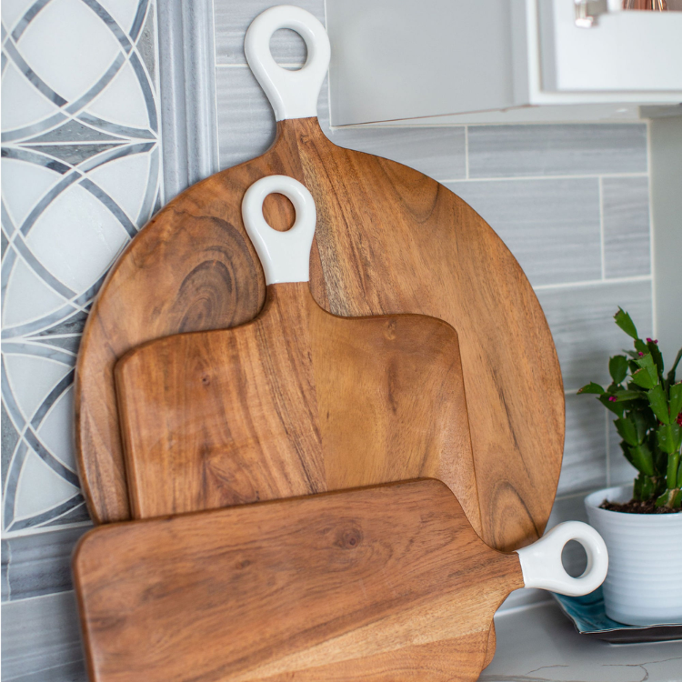 Jeanne Fitz Wood & White Collection Acacia Wood Round Charcuterie Board