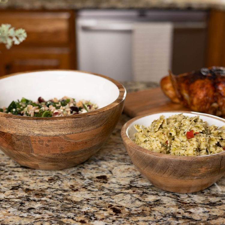Jeanne Fitz Wood & White Collection Small & Medium Serving Bowls - 2 Piece Set
