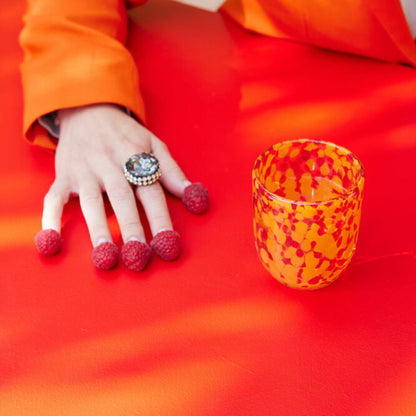 Byon by Widgeteer Confetti Glasses, Handblown Glass Tumbler Set of 6, Red/Orange