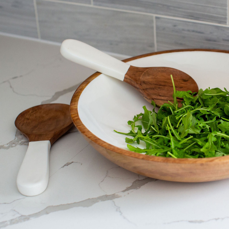 Jeanne Fitz Wood & White Collection Acacia Wood Salad Servers