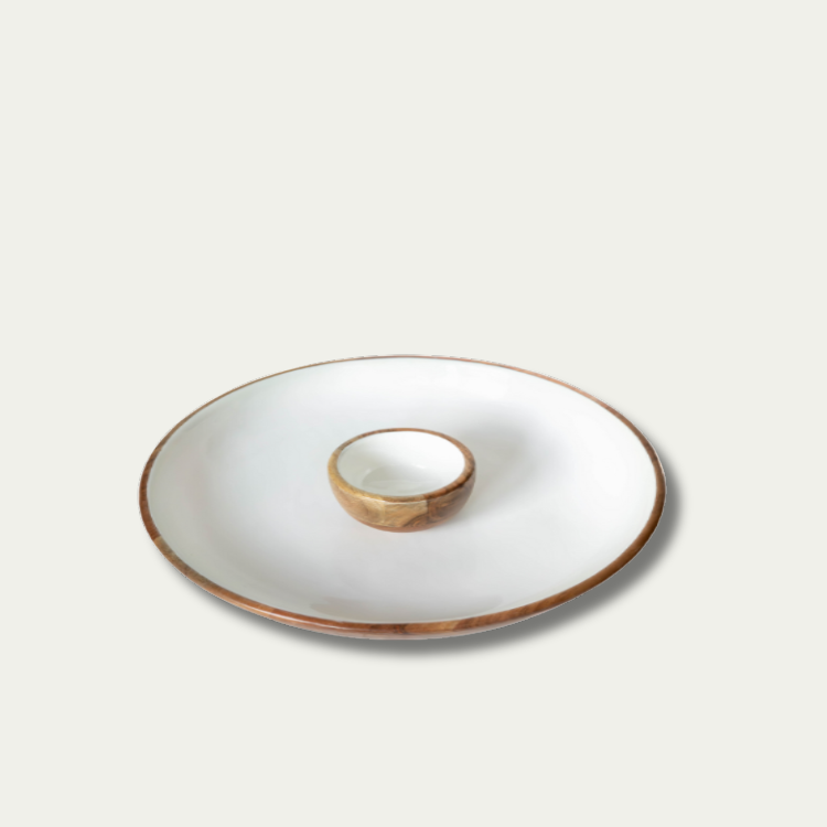 Jeanne Fitz Wood & White Collection Chip and Dip Serving Bowl