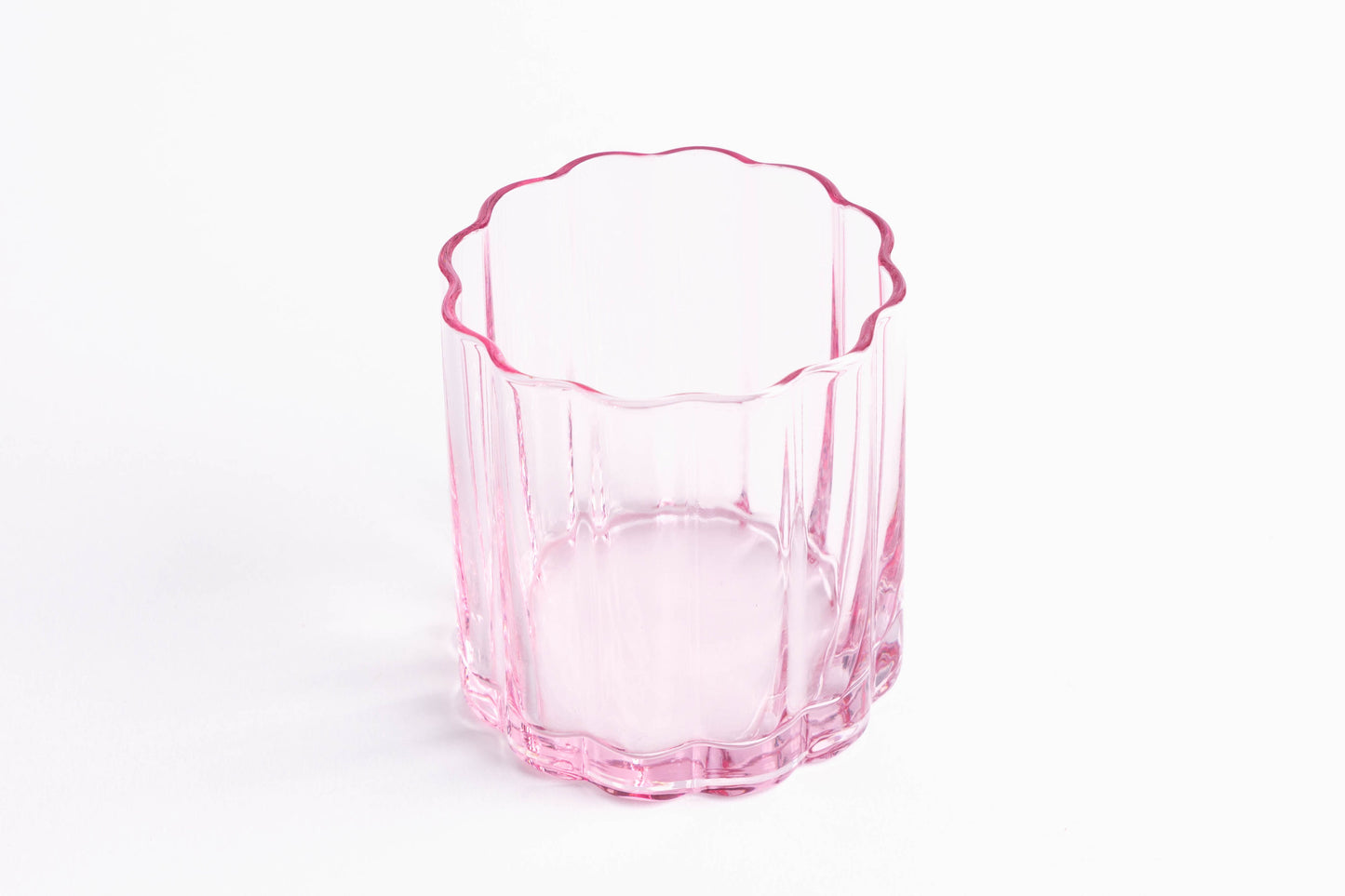 Jeanne Fitz Scalloped Rim Fluted Short Tumbler Glass, Set of 4, 8oz, Blush