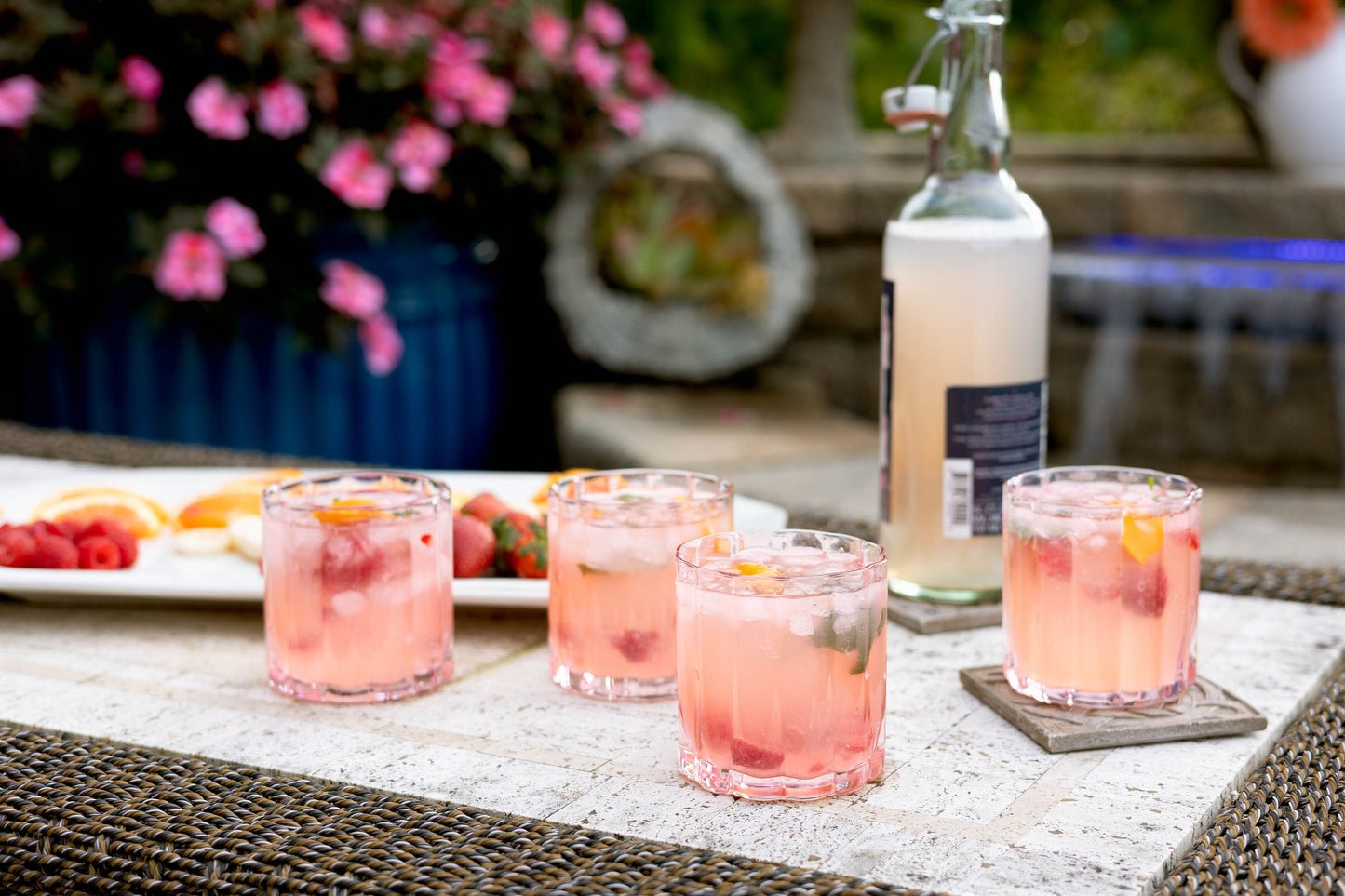 Jeanne Fitz Scalloped Rim Fluted Short Tumbler Glass, Set of 4, 8oz, Blush
