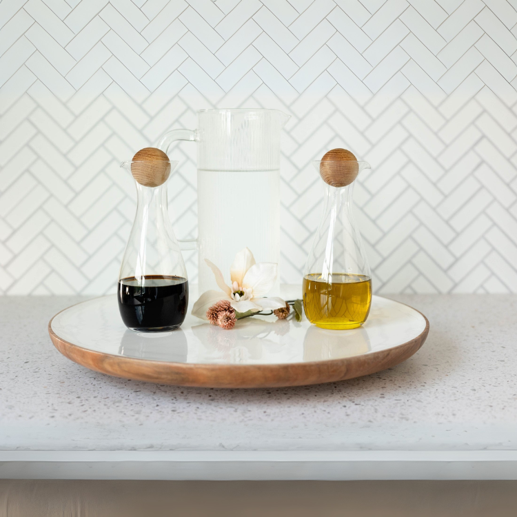 Jeanne Fitz Wood & White Collection Lazy Susan