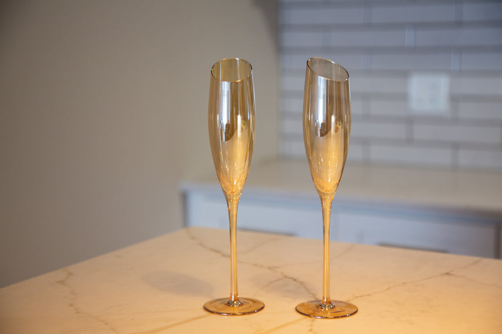 Jeanne Fitz Slant Collection Champagne Glasses, Set of 2, Gold