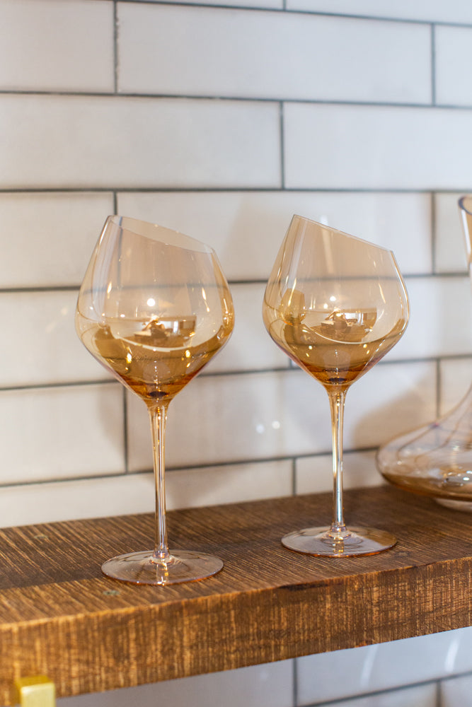 Jeanne Fitz Slant Collection Red Wine Glasses, Set of 2, Gold
