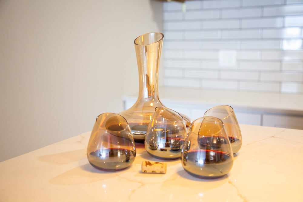 Jeanne Fitz Slant Collection Wine Decanter and Set of Four Stemless Wine Glasses, Gold