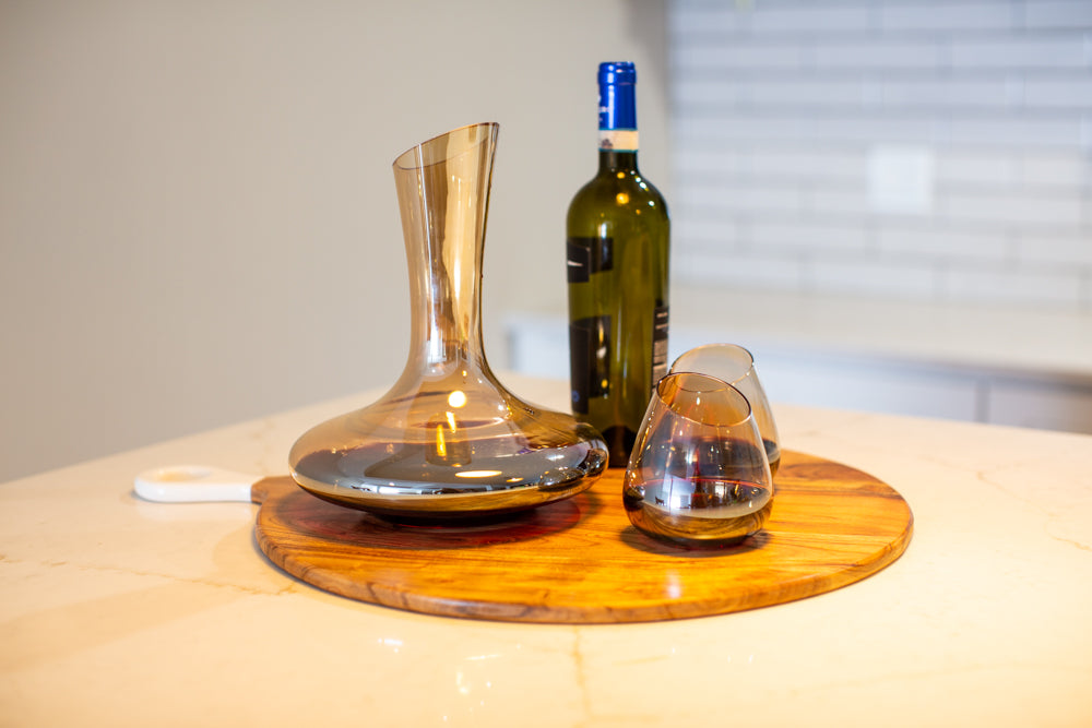 Jeanne Fitz Slant Collection Wine Decanter and Set of Four Stemless Wine Glasses, Gold