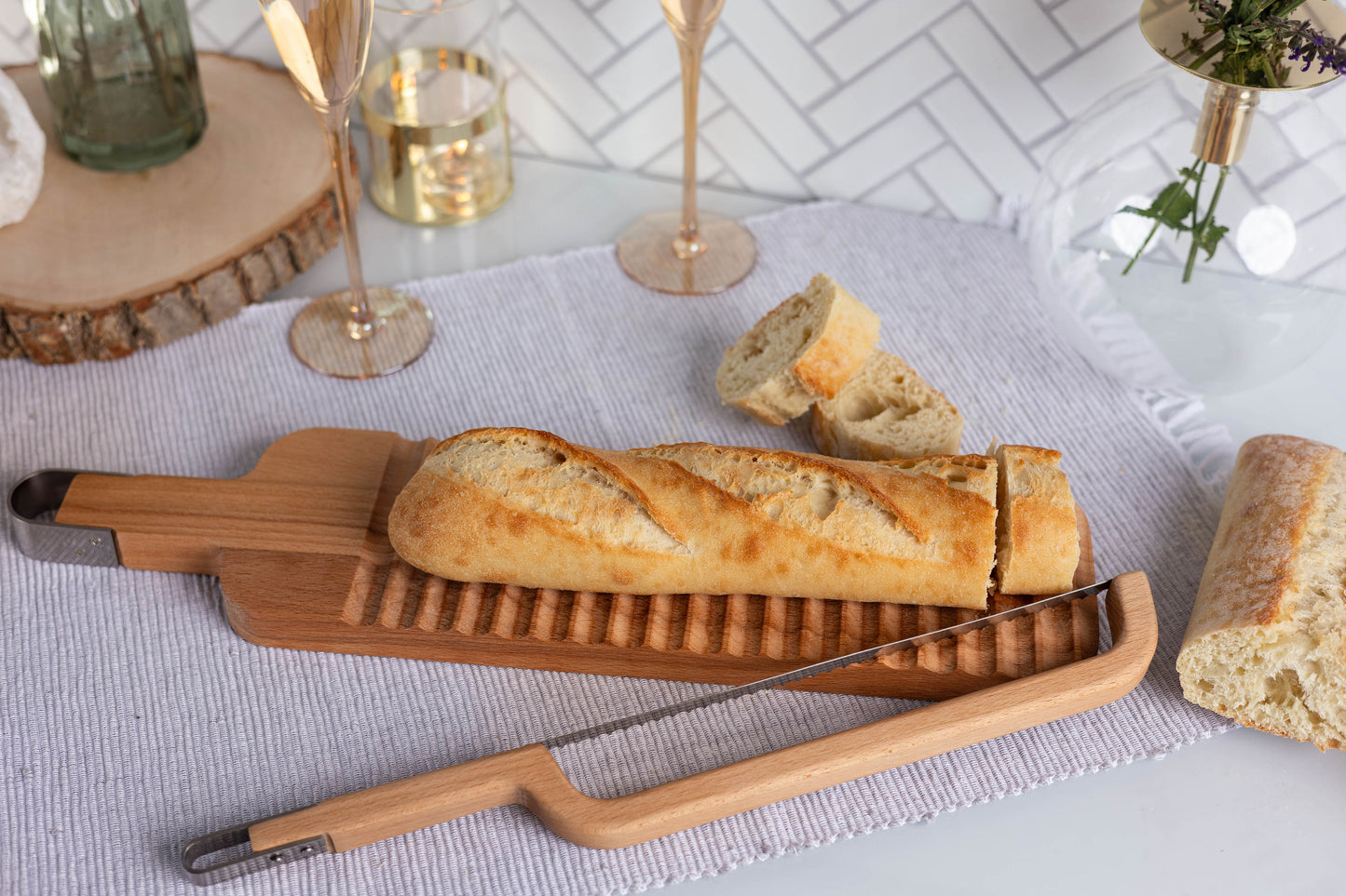Jeanne Fitz Baguette Slicing Board & Bow Knife - 2 Piece Set