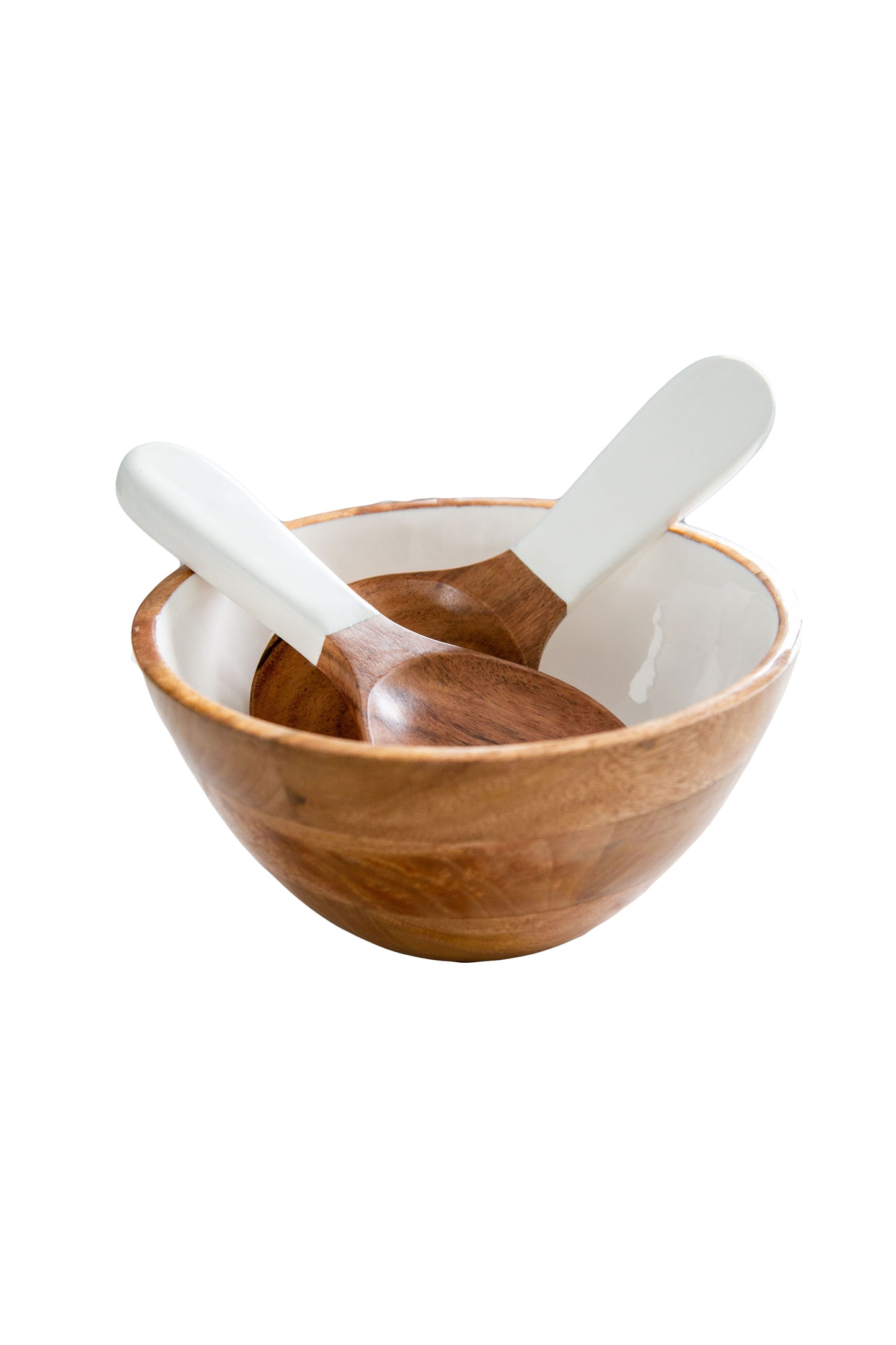 Jeanne Fitz Wood + White Collection Medium Salad Bowl & Servers Set