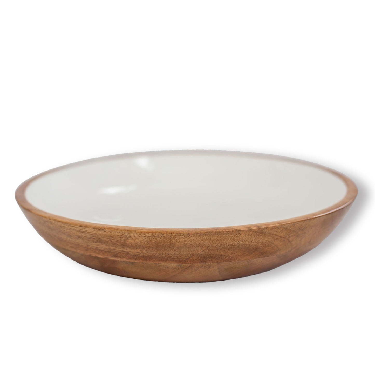 Jeanne Fitz Wood + White Collection Large Mango Wood Salad Bowl With Enamel Coating Widgeteer Inc. JF3001