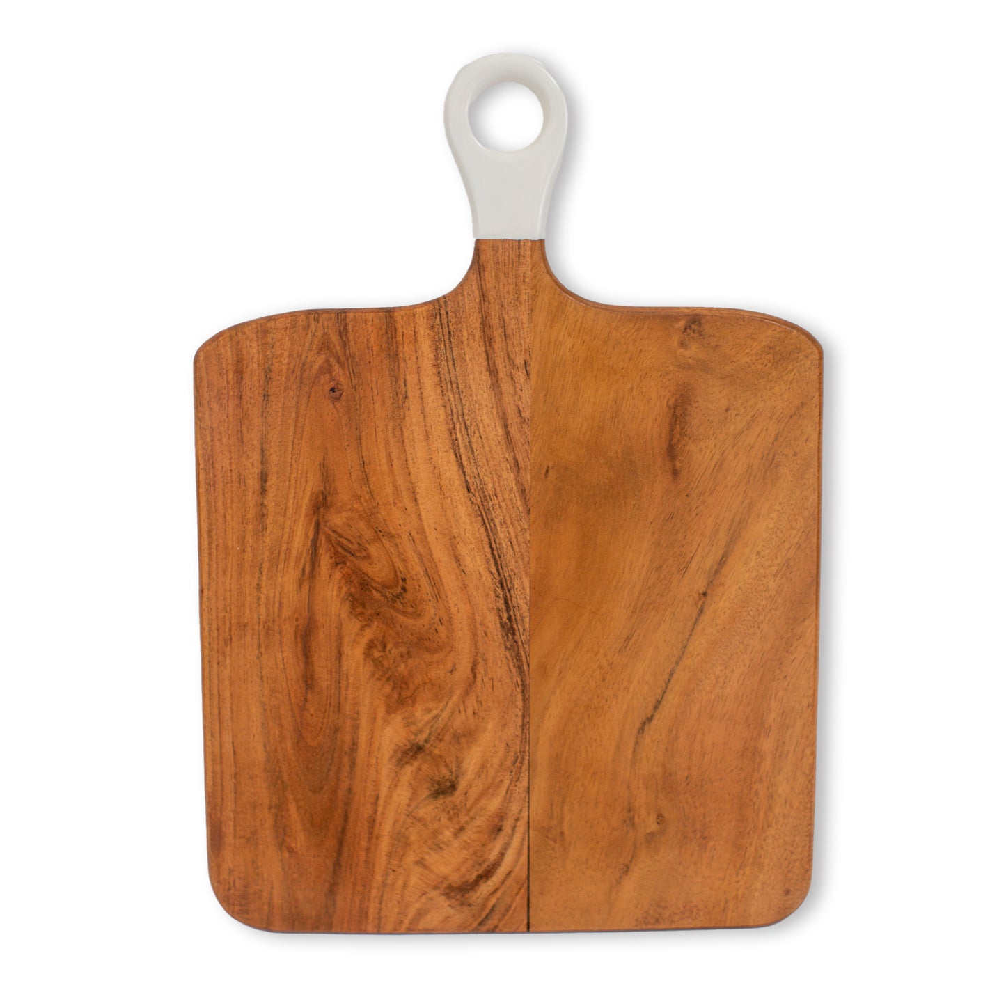 Jeanne Fitz Wood + White Collection Large Square Acacia Wood Charcuterie Board with Enamel Handle Jeanne Fitz Widgeteer Inc. Entertaining essential JF3005