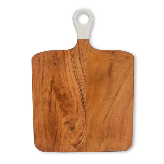 Jeanne Fitz  Wood + White Collection Large Square Acacia Wood Charcuterie Board with Enamel Handle Jeanne Fitz Widgeteer Inc. Entertaining essential  JF3005