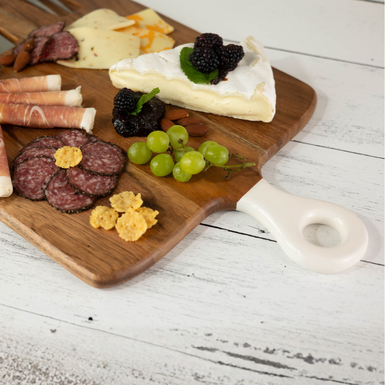 Jeanne Fitz Wood + White Collection Acacia Wood Board with Inlaid Knives