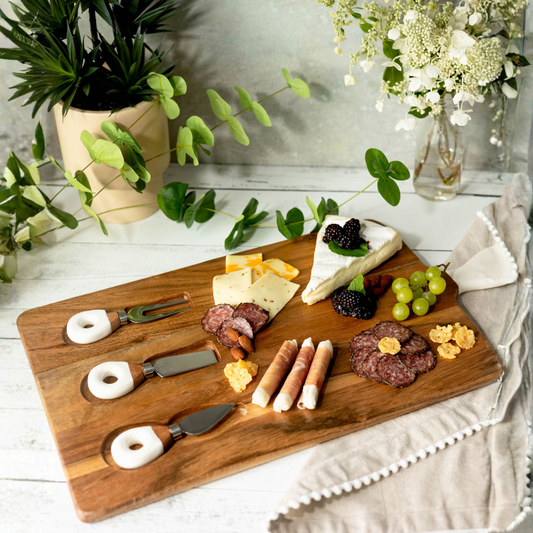 Jeanne Fitz Wood + White Collection Acacia Wood Board with Inlaid Knives