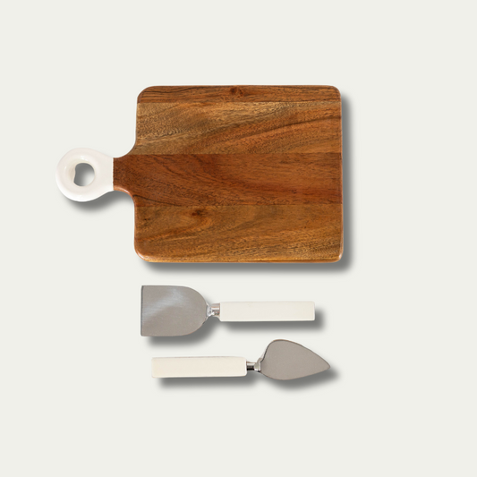 Jeanne Fitz Wood + White Collection Small Charcuterie Board and Set of 2 Knives