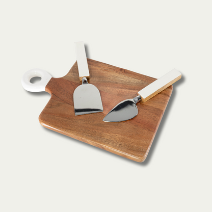 Jeanne Fitz Wood + White Collection Small Charcuterie Board and Set of 2 Knives