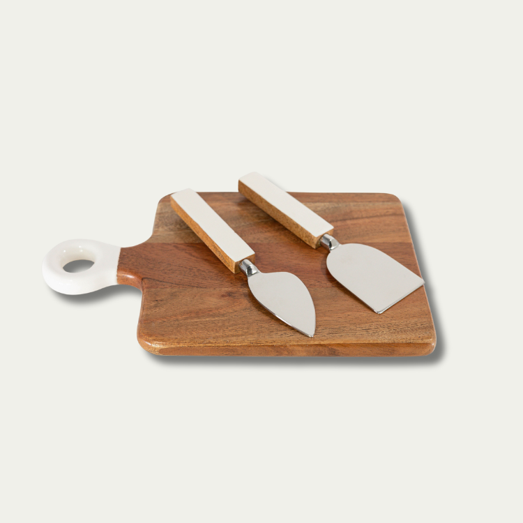 Jeanne Fitz Wood + White Collection Small Charcuterie Board and Set of 2 Knives