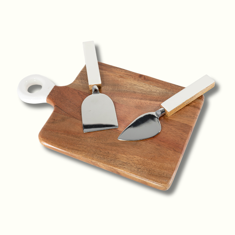 Jeanne Fitz Wood + White Collection Small Charcuterie Board and Set of 2 Knives
