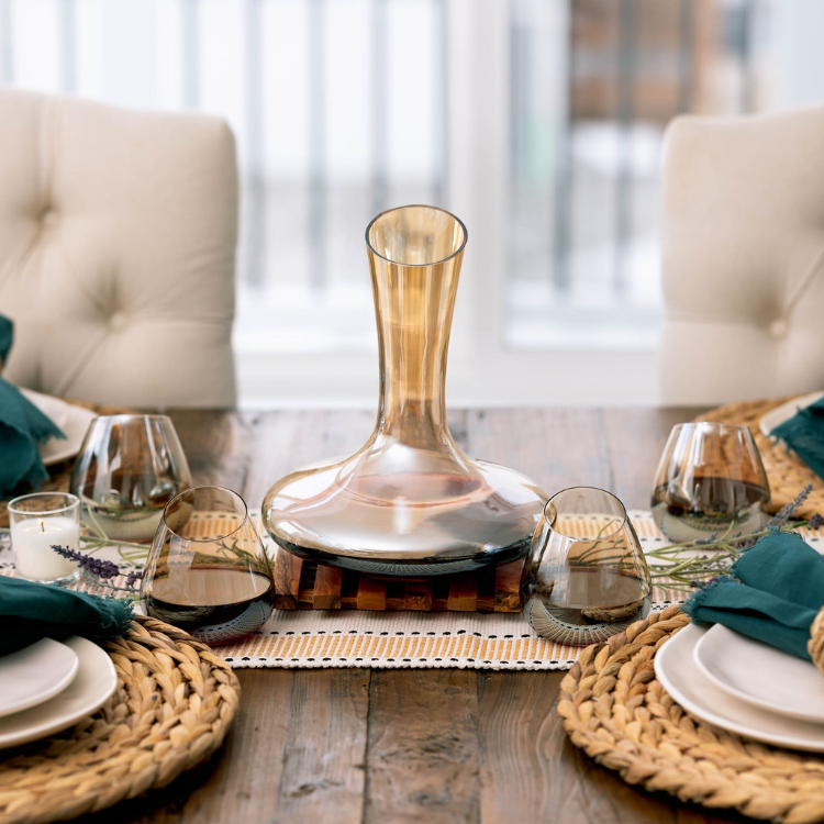 Jeanne Fitz Slant Collection Wine Decanter & Stemless Wine Glasses - Gold, 5 Piece Set
