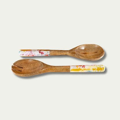Jeanne Fitz Large Floral Gold Foil Bowl and Salad Servers Set