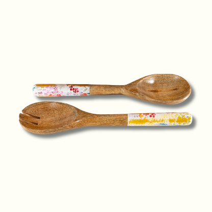 Jeanne Fitz Large Floral Gold Foil Bowl and Salad Servers Set