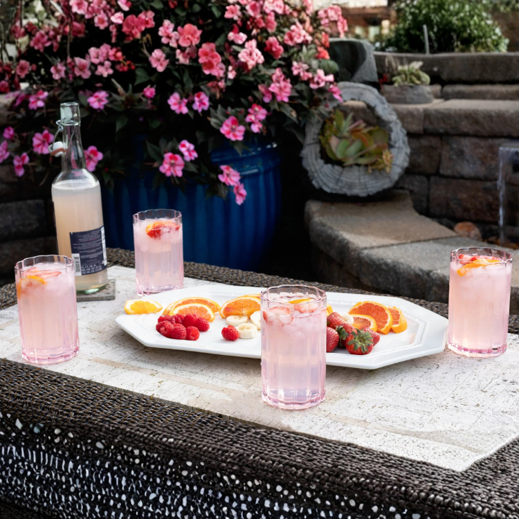 Jeanne Fitz Scalloped Collection Tall Tumbler Glass - Blush, Set of 4
