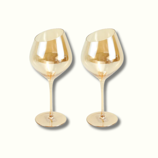 Jeanne Fitz Slant Collection Wine Glass - Gold, Set of 2