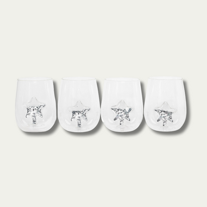 Jeanne Fitz Glitter Star Stemless Wine Glass, Set of 4