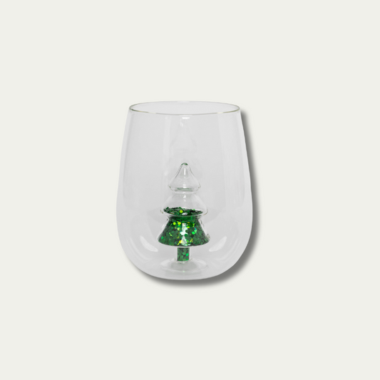 Jeanne Fitz Glitter Christmas Tree Stemless Wine Glass, Set of 4