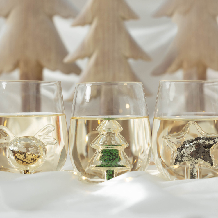 Jeanne Fitz Glitter Christmas Tree Stemless Wine Glass, Set of 4