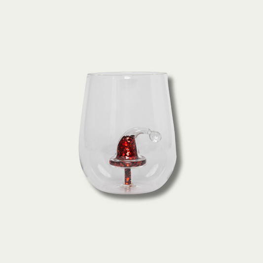 Jeanne Fitz Glitter Christmas Santa Hat Stemless Wine Glass, Set of 4