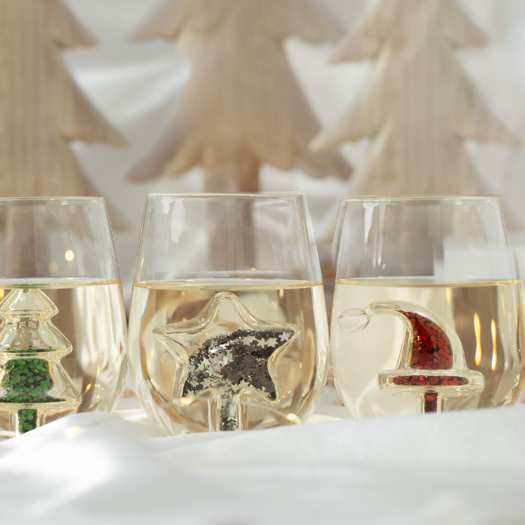 Jeanne Fitz Glitter Christmas Santa Hat Stemless Wine Glass, Set of 4