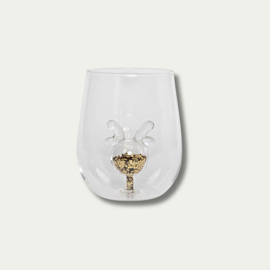 Jeanne Fitz Glitter Reindeer Stemless Wine Glass, Set of 4