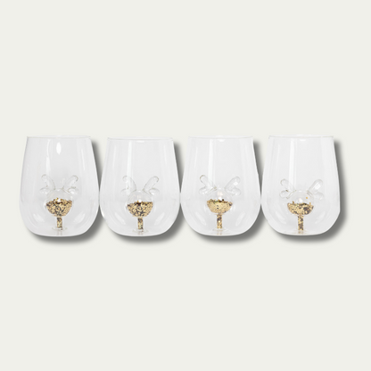 Jeanne Fitz Glitter Reindeer Stemless Wine Glass, Set of 4