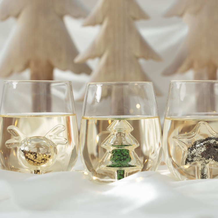 Jeanne Fitz Glitter Reindeer Stemless Wine Glass, Set of 4