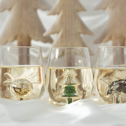 Jeanne Fitz Glitter Reindeer Stemless Wine Glass, Set of 4