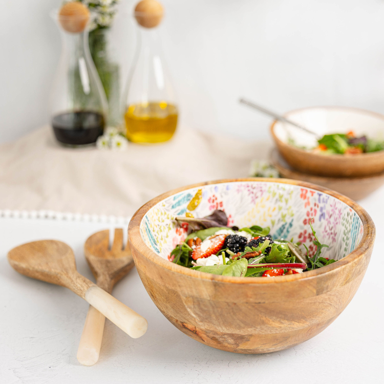 Jeanne Fitz Medium Floral Gold Foil Bowl and Salad Servers Set