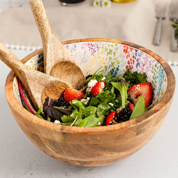 Jeanne Fitz Medium Floral Gold Foil Bowl and Salad Servers Set