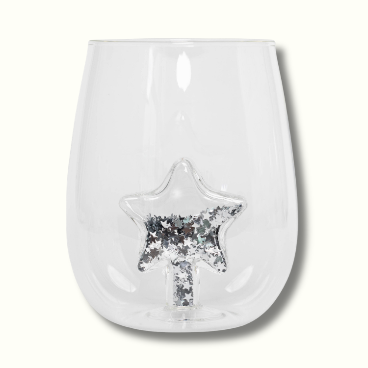 Jeanne Fitz Glitter Star Stemless Wine Glass, Set of 4