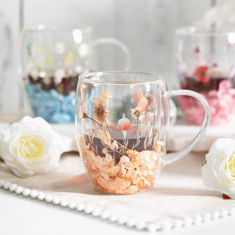 Jeanne Fitz Double Wall Flower Mugs, Assorted Colors, Set of 4