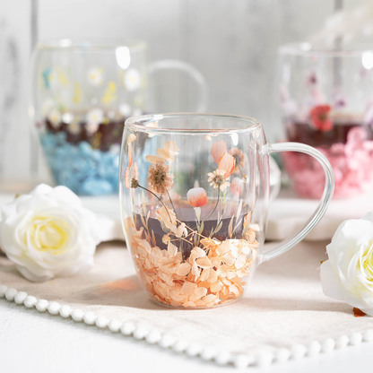 Jeanne Fitz Double Wall Flower Mugs, Assorted Colors, Set of 4